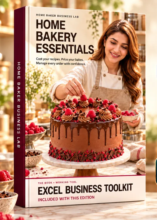 Digital ebook mockup of Home Bakery Essentials, Excel Business Toolkit included with this edition